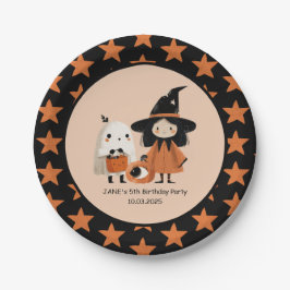 Whimsical Witch & Ghost Halloween Verjaardagsfeest Papieren Bordje