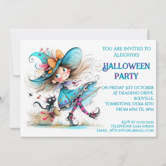 *Whimsical Witch Halloween Party Uitnodiging (Voorkant)