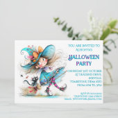 *Whimsical Witch Halloween Party Uitnodiging (Staand voorkant)