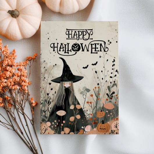 Whimsical Witch Herfst Foliage Happy Halloween Kaart