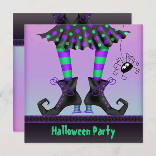 Whimsical Witch Legs Halloween Party Kaart (Voorkant / Achterkant)