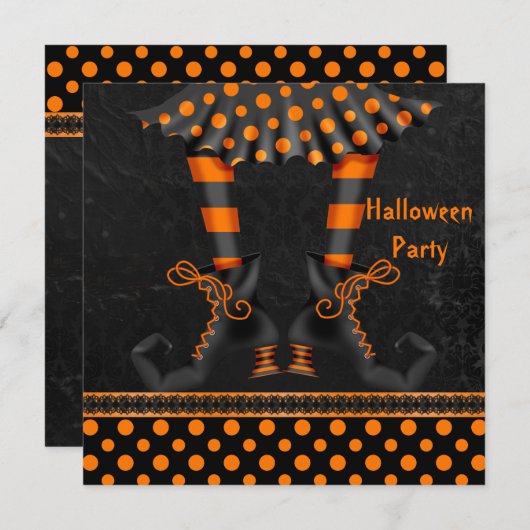 Whimsical Witch Legs Halloween Party Kaart (Voorkant / Achterkant)