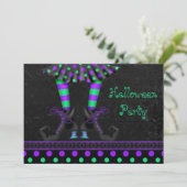 Whimsical Witch Legs Halloween Party Kaart (Staand voorkant)