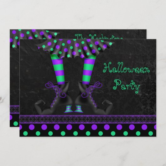 Whimsical Witch Legs Halloween Party Kaart (Voorkant / Achterkant)