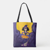 Whimsical Witch met Broomstick en de maan Tote Bag (Achterkant)
