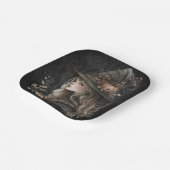 Whimsical Witch on Black Damask Papieren Bordje (Gebogen)