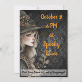 Whimsical Witch on Black Damask Save The Date (Achterkant)