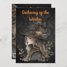 Whimsical Witch on Black Damask Save The Date