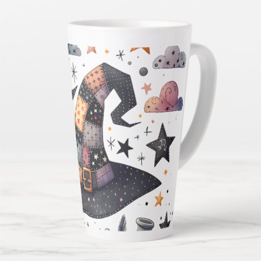 Whimsical Witch Pet en hemelse magie Latte Mok (Rechterhoek)