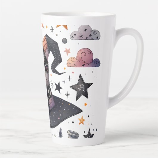 Whimsical Witch Pet en hemelse magie Latte Mok (Rechts)