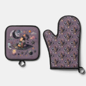 Whimsical Witch Pet en hemelse magie Ovenwant & Pannenlap Set (Voorkant)