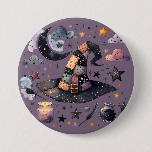 Whimsical Witch Pet en hemelse magie Ronde Button 7,6 Cm (Voorkant)