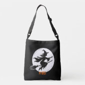 Whimsical Witch Silhouette, Witch, Halloween Witch Crossbody Tas (Achterkant)