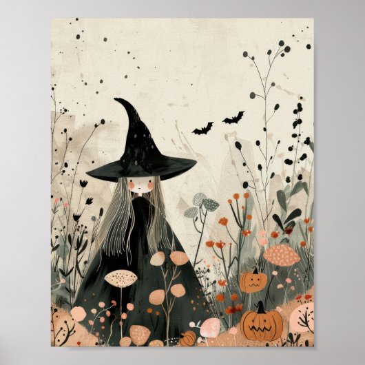Whimsical Witch Waterverf Halloween kinderkamer Poster (Voorkant)