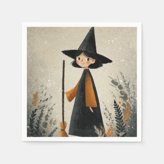 Whimsical Witch Waterverf Halloween Servet (Voorkant)