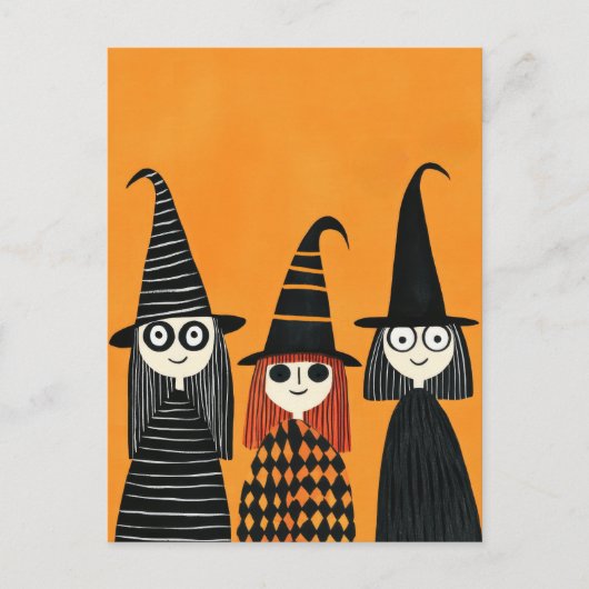 Whimsical Witches Schattige en Spooky Halloween Briefkaart (Voorkant)