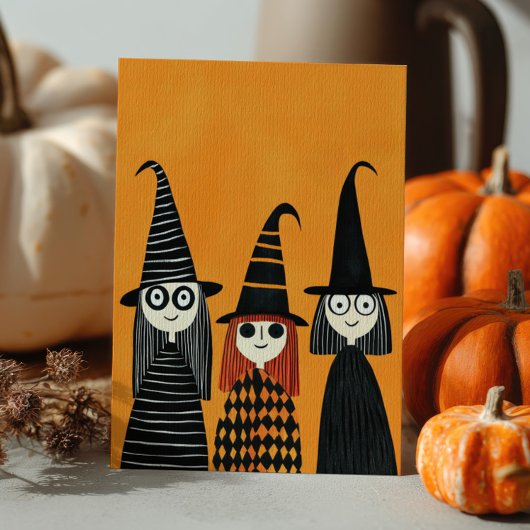 Whimsical Witches Schattige en Spooky Halloween Briefkaart