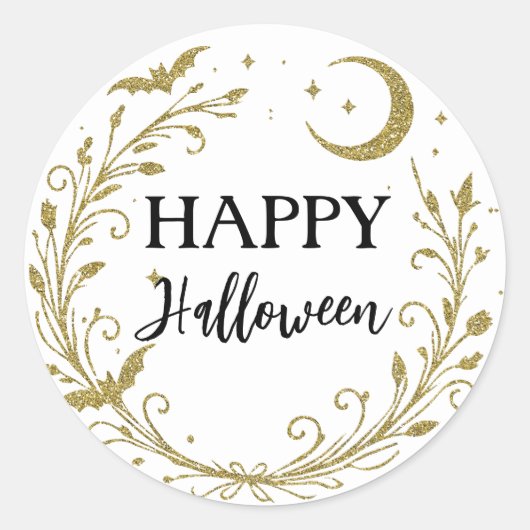 Whimsical Witchy Wiccan Gold Glitter Halloween Ronde Sticker (Voorkant)
