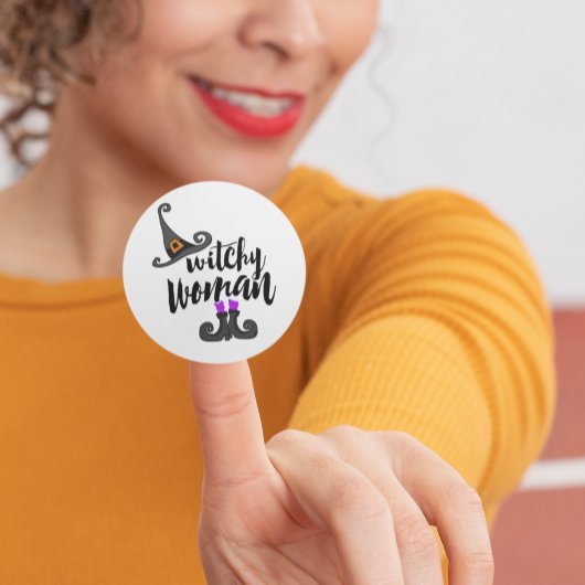 Whimsical Witchy Woman Halloween Ronde Sticker