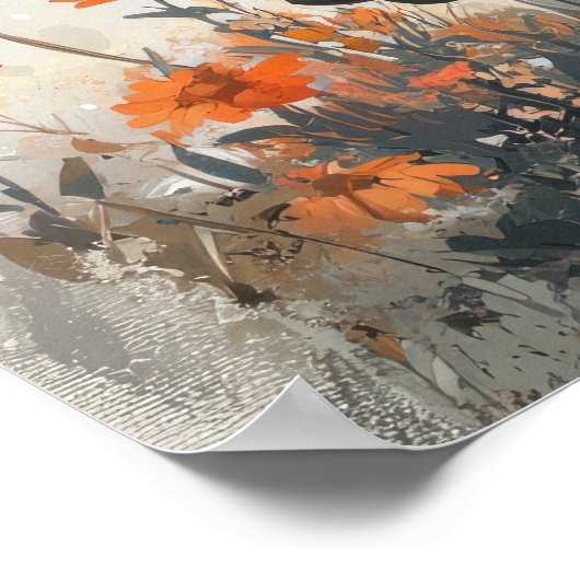 Whimsical Witte Eenhoorn in Oranje Bloemenveld Ill Poster (Hoek)