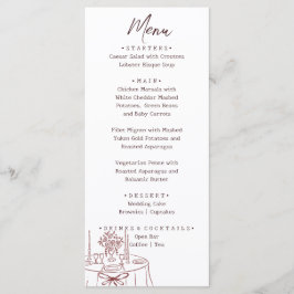 Whimsical Witte Handgetekende Geïllustreerde Trouw Menu