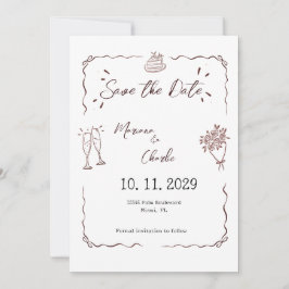 Whimsical Witte Handgetekende Geïllustreerde Trouw Save The Date