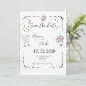 Whimsical Witte Handgetekende Geïllustreerde Trouw Save The Date (Staand voorkant)