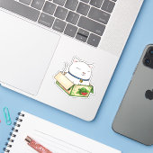 Whimsical Witte Kat in Fruit Kartonnen Doos Sticker (Laptop met iPhone)