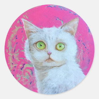 Whimsical witte kat ronde sticker
