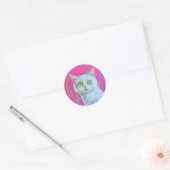 Whimsical witte kat ronde sticker (Envelop)