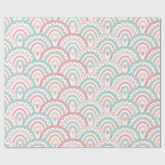 Whimsical Witte regenbogen en harten pastel Cadeaupapier (Vlak)