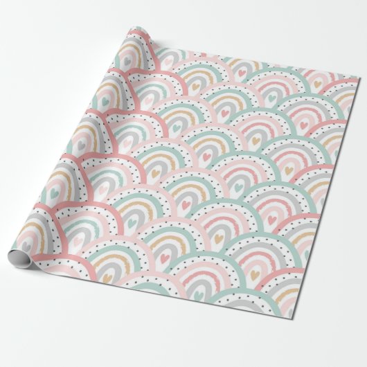 Whimsical Witte regenbogen en harten pastel Cadeaupapier (Uitgerold)