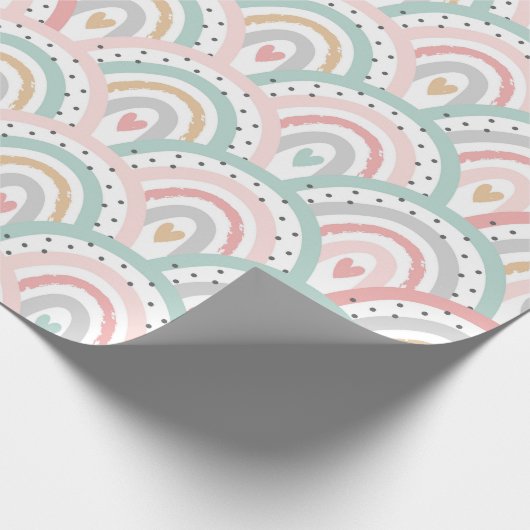 Whimsical Witte regenbogen en harten pastel Cadeaupapier (Hoek)