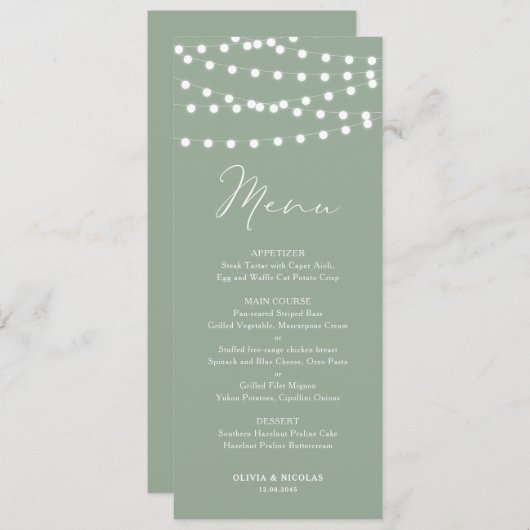 Whimsical Witte Sprookjeslichten Wijze Groene Brui Menu (Voorkant / Achterkant)