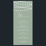 Whimsical Witte Sprookjeslichten Wijze Groene Brui Menu<br><div class="desc">Voeg een grillig accent toe aan uw event tafereel met deze aanpasbare menukaart. Het beschikt over witte grillige sprookjeslichten en eenvoudige typografie. Personaliseer door uw gegevens toe te voegen. Deze salie groene menukaart is verkrijgbaar in andere kleuren. De teksten zijn volledig bewerkbaar voor elke gebeurtenis.</div>