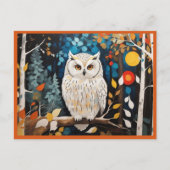 Whimsical witte uil in kleurrijk levendig bos briefkaart (Voorkant)