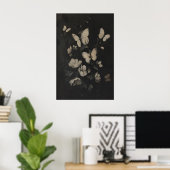 Whimsical Witte Vlinders en Bloemen Donker Poster (Thuiskantoor)