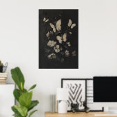 Whimsical Witte Vlinders en Bloemen Donker Poster (Thuiskantoor)