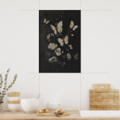 Whimsical Witte Vlinders en Bloemen Donker Poster (Keuken)