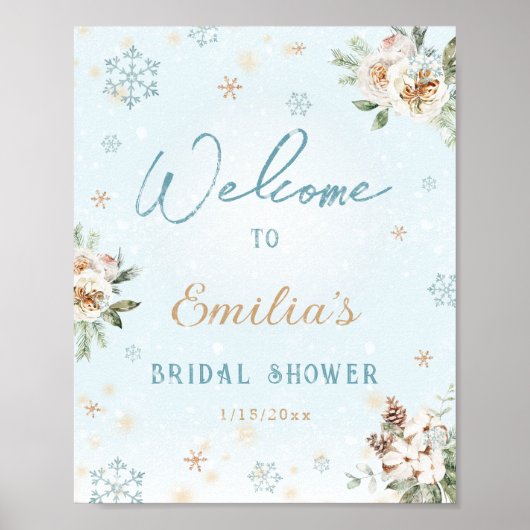 Whimsical Witte Winter Sneeuw Bevroren Bruidsdouch Poster (Voorkant)