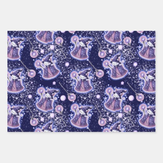 Whimsical Wizard Cat Gift Wrap | hemelse fantasie Inpakpapier Vel (Voorkant)