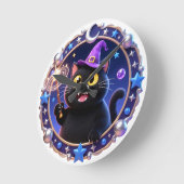 Whimsical Wizard Cat Magical Portrait Art Print Ronde Klok (Hoek)