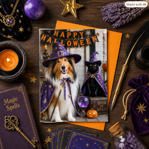 Whimsical Wizards Collie & Kat Halloween Vouwkaart Kaart