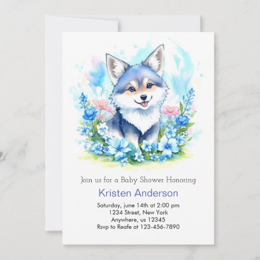 Whimsical Wolf Schattigee Waterverf Jongen Baby sh Kaart (Voorkant)