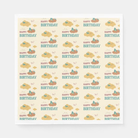 Whimsical Wolken Kleurrijke Gelukkige Verjaardag Servet (Voorkant)