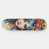 Whimsical Woman's Face Floral Persoonlijk Skateboard (Horizontaal)