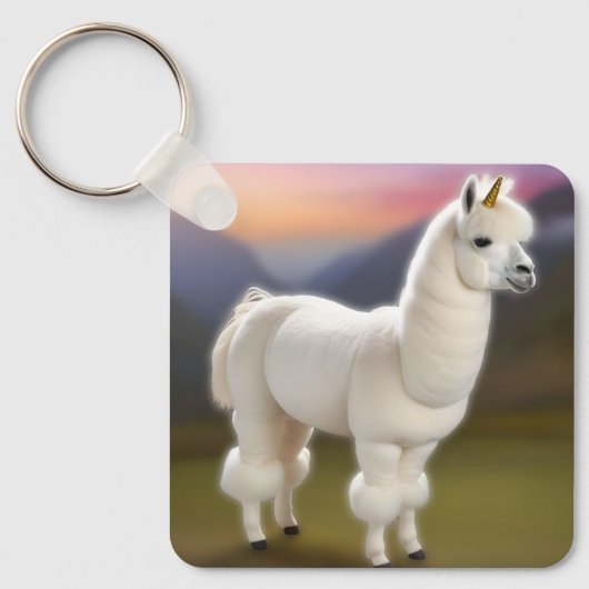 Whimsical Wonder: White Pom-Pom Alpaca Unicorn Sleutelhanger (Voorkant)