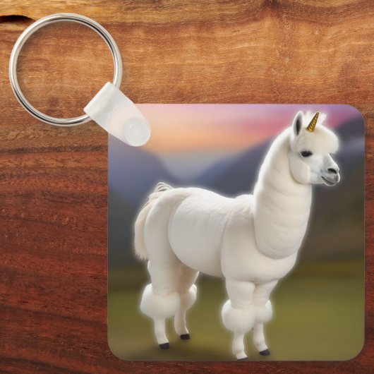 Whimsical Wonder: White Pom-Pom Alpaca Unicorn Sleutelhanger (Voorkant)