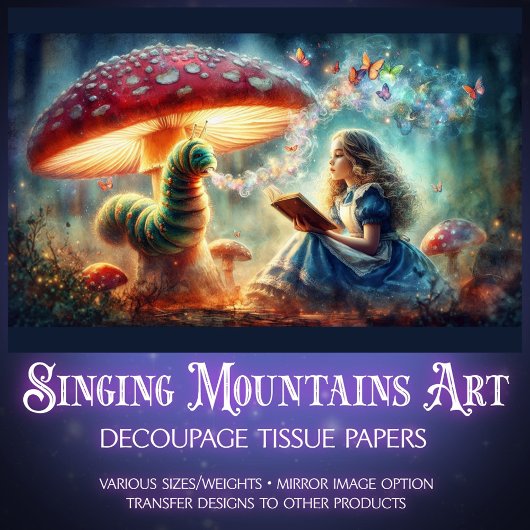 Whimsical Wonderland Alice Caterpillar Decoupage Tissuepapier