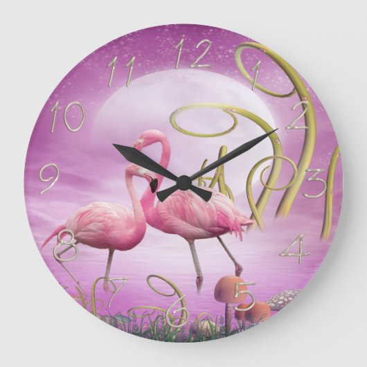 Whimsical Wonderland Pink Flamingos Clock Grote Klok (Voorkant)